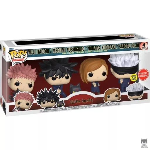 Figura Funko Pop! Yuji Itadori, Megumi Fushiguro, Nobara Kugisaki & Satoru Gojo (Brilla en la oscuridad) (GameStop)