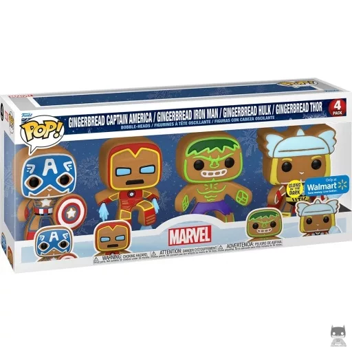Figura Funko Pop! Capitán América, Iron Man, Hulk & Thor de jengibre (Brilla en la oscuridad) (Marvel Comics)