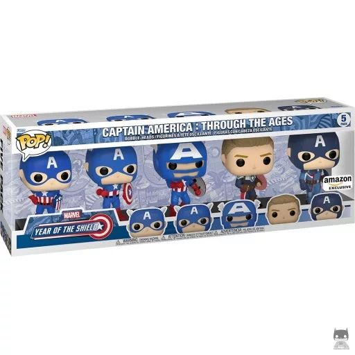 Figura Funko Pop! Capitán América: Pack A través de los años (Cap vintage, The Captain, Cap con exotraje, Cap director de S.H.I.E.L.D. & Capitán América moderno) (Marvel Comics)