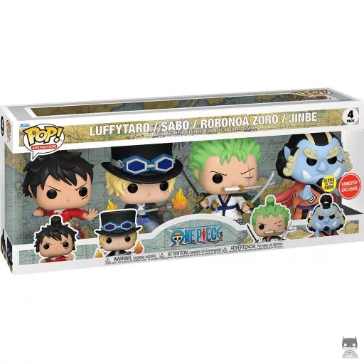 Figura Funko Pop! Luffytaro, Sabo, Roronoa Zoro & Jinbe (Brilla en la oscuridad) (GameStop)