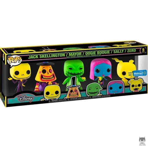 Figura Funko Pop! Jack Skellington, Alcalde, Oogie Boogie, Sally & Zero (Luz negra) (Funkoween 2022)