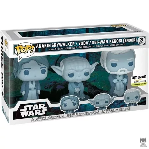 Figura Funko Pop! Fantasmas de la Fuerza: Anakin Skywalker, Yoda & Obi-Wan Kenobi (Endor) (Brilla en la oscuridad) (Amazon)
