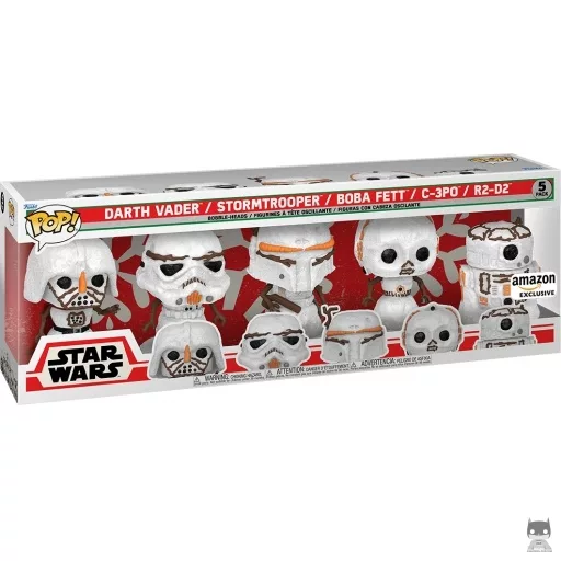 Figura Funko Pop! Darth Vader, Stormtrooper, Boba Fett, C-3PO & R2-D2 muñecos de nieve (Amazon)