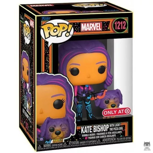 Figura Funko Pop! Kate Bishop con Lucky el perro de la pizza (Luz negra) (Ojo de Halcón)